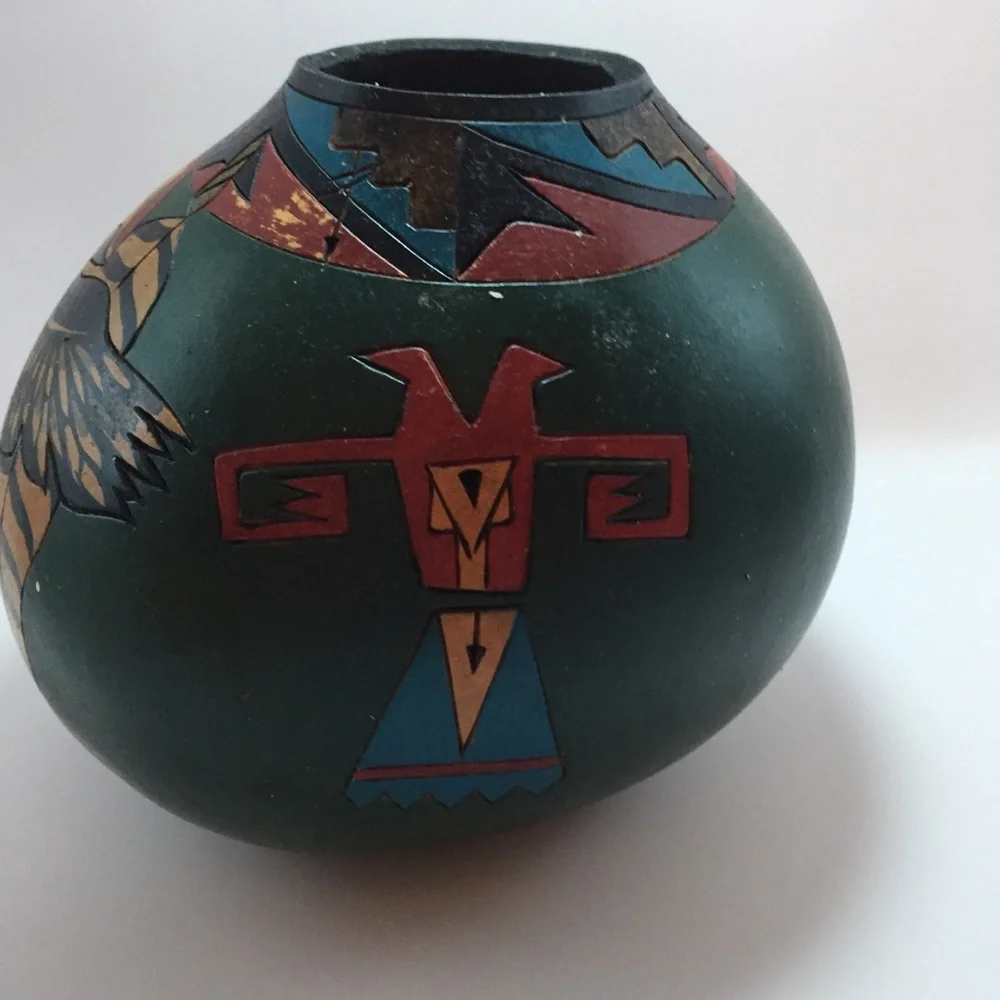 Stone Heat Studios Native American Craved/Painted Gourd
